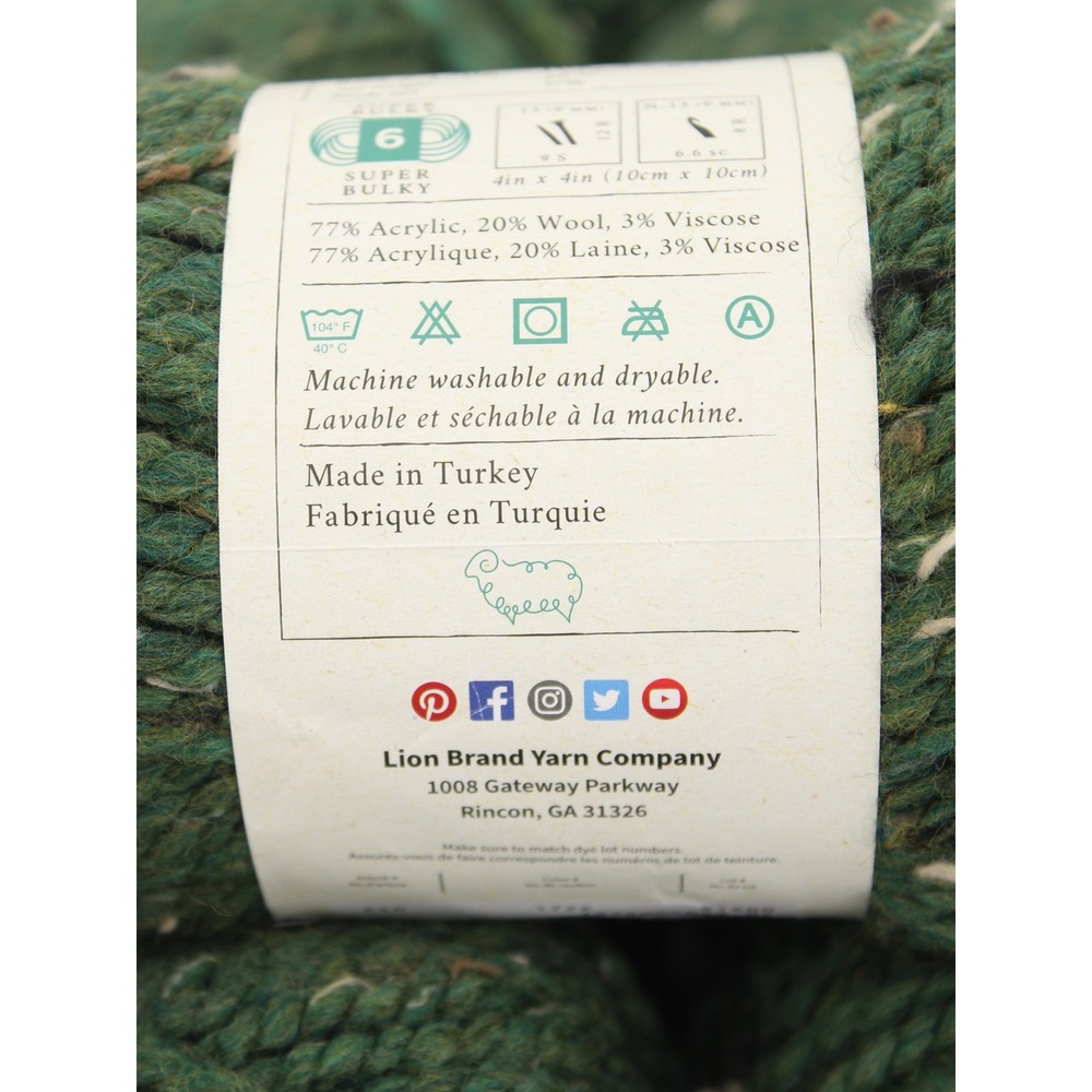 Lion Brand Wool-Ease Thick & Quick Yarn Kale Green Tweed 8 Skeins Super Bulky - Picture 5 of 5